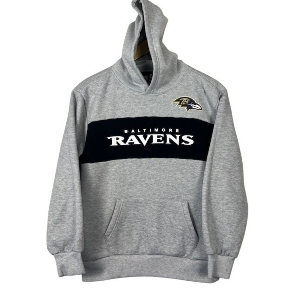 NFL Team Apparel Baltimore Ravens Kids Gray Hoodie‎ Sweatshirt Size 14-16 L